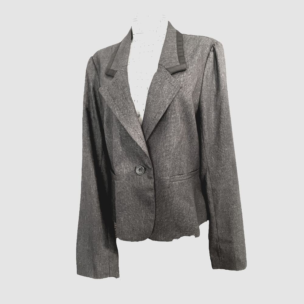 Ann Taylor Loft Charcoal Lined Short Pleated Back Blazer Jacket size 10